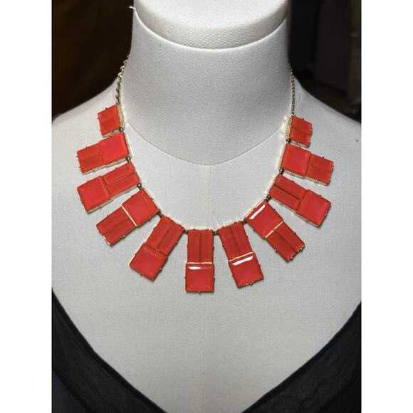 Retired Kate Spade Statement Necklace Red Coral Bib Chunky Y2K Designer - Picture 1 of 6